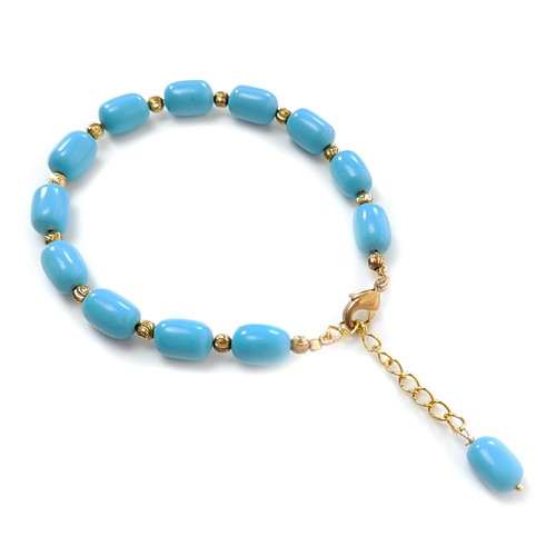 Pulsera de latón con cuentas lisas Baguette turquesa sintética azul natural 63,20 quilates 7" - Imagen 2 de 5