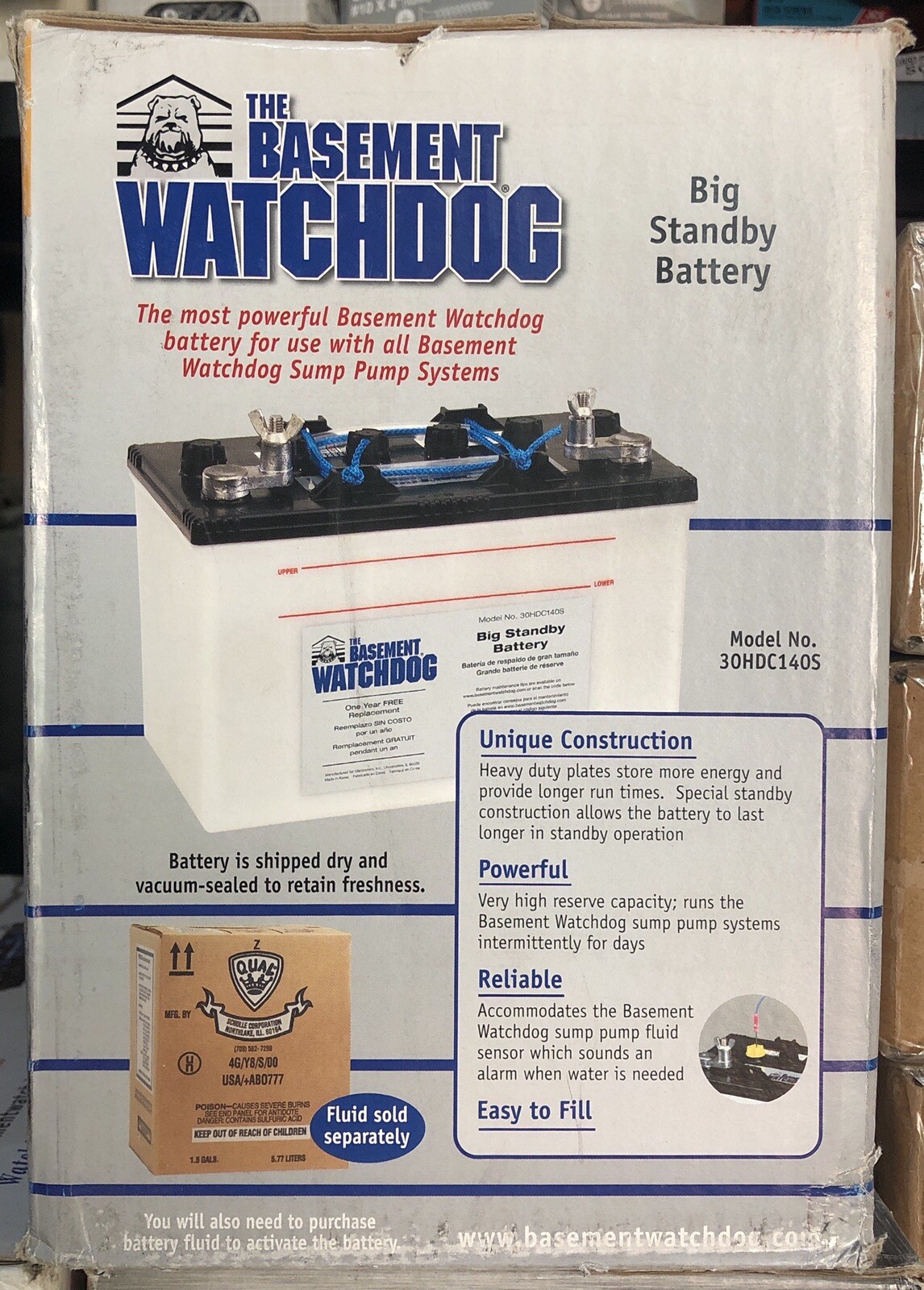 THE BASEMENT WATCHDOG Model 30HDC140S Big Standby Sump Pump Battery ...