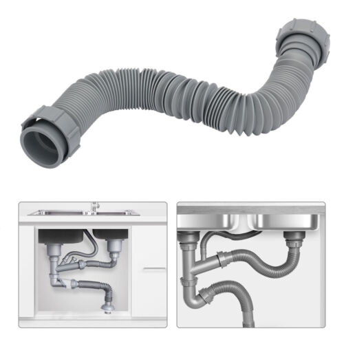 Flexible 1-1/2 P-Trap Pipe Expandable Drain Sink Tube Fits Restaurant Kitchens