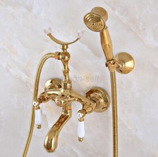 Luxury Gold Brass Wall Mount Clawfoot Bath Tub Faucet with Hand Shower Mixer Tap