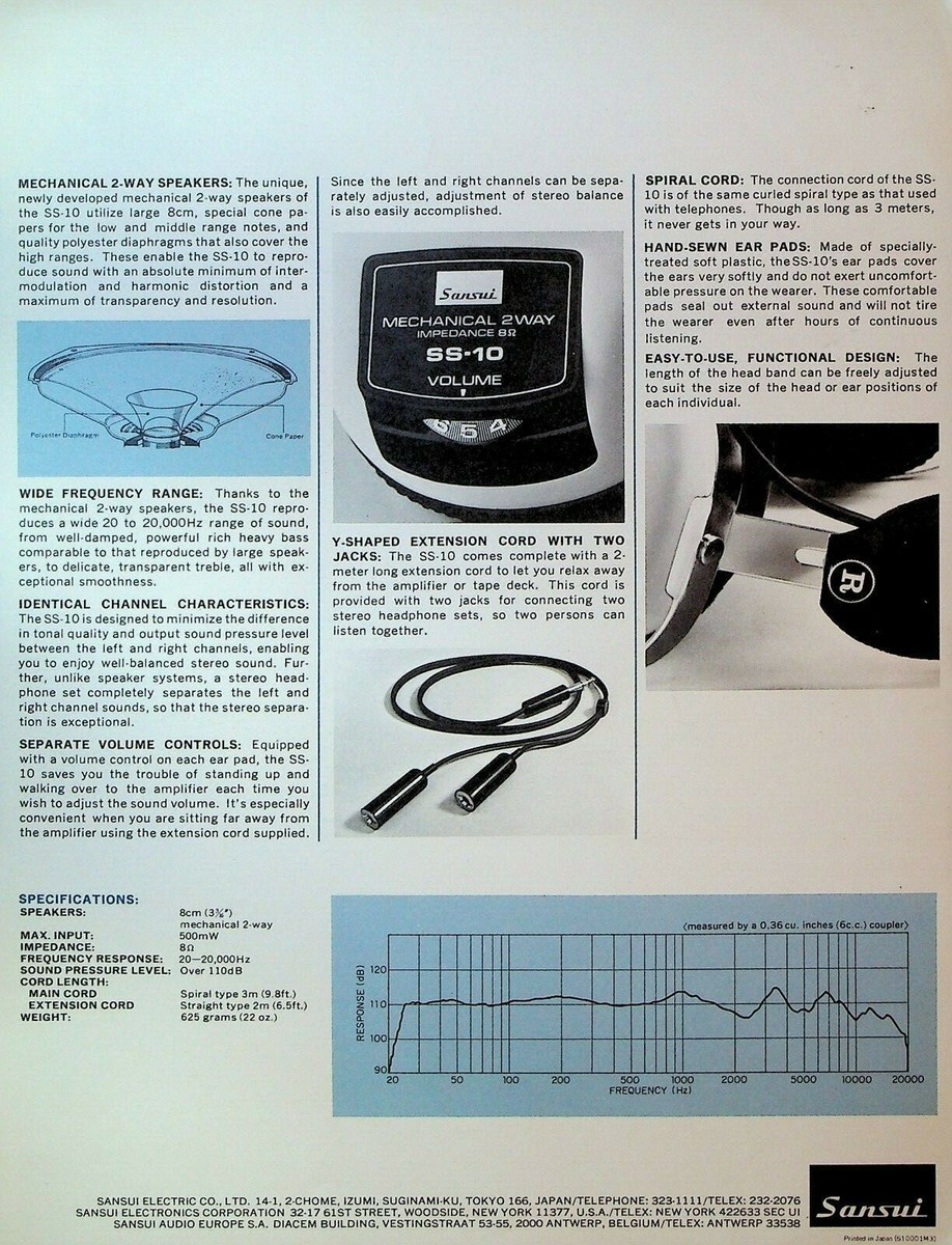 Sansui SS10 Stereo Headphone Set Ad Sheet 1970s | eBay