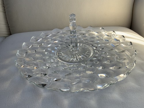 Large American Brilliant Cut Glass Single Tier Handled Dessert Cookie Plate Tray - Picture 7 of 7