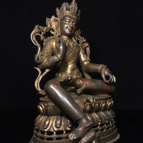 12" Antique India Bronze Bodhisattva Green Tara Kwan-yin blessed Buddha Statue - Picture 3 of 9