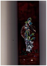 tableau sur bois marqueterie, jeune femme , 9,5 x 29 cm