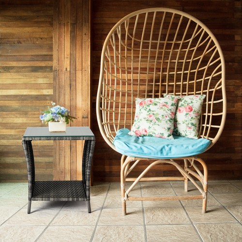 Outdoor Side Table - Outdoor Wicker End Side Tables for Patio with Storage Shelf - Picture 19 of 20