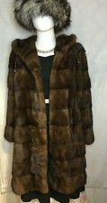 Long Brown Hooded Mink Fur Coat From Furs By Pk Sz 38