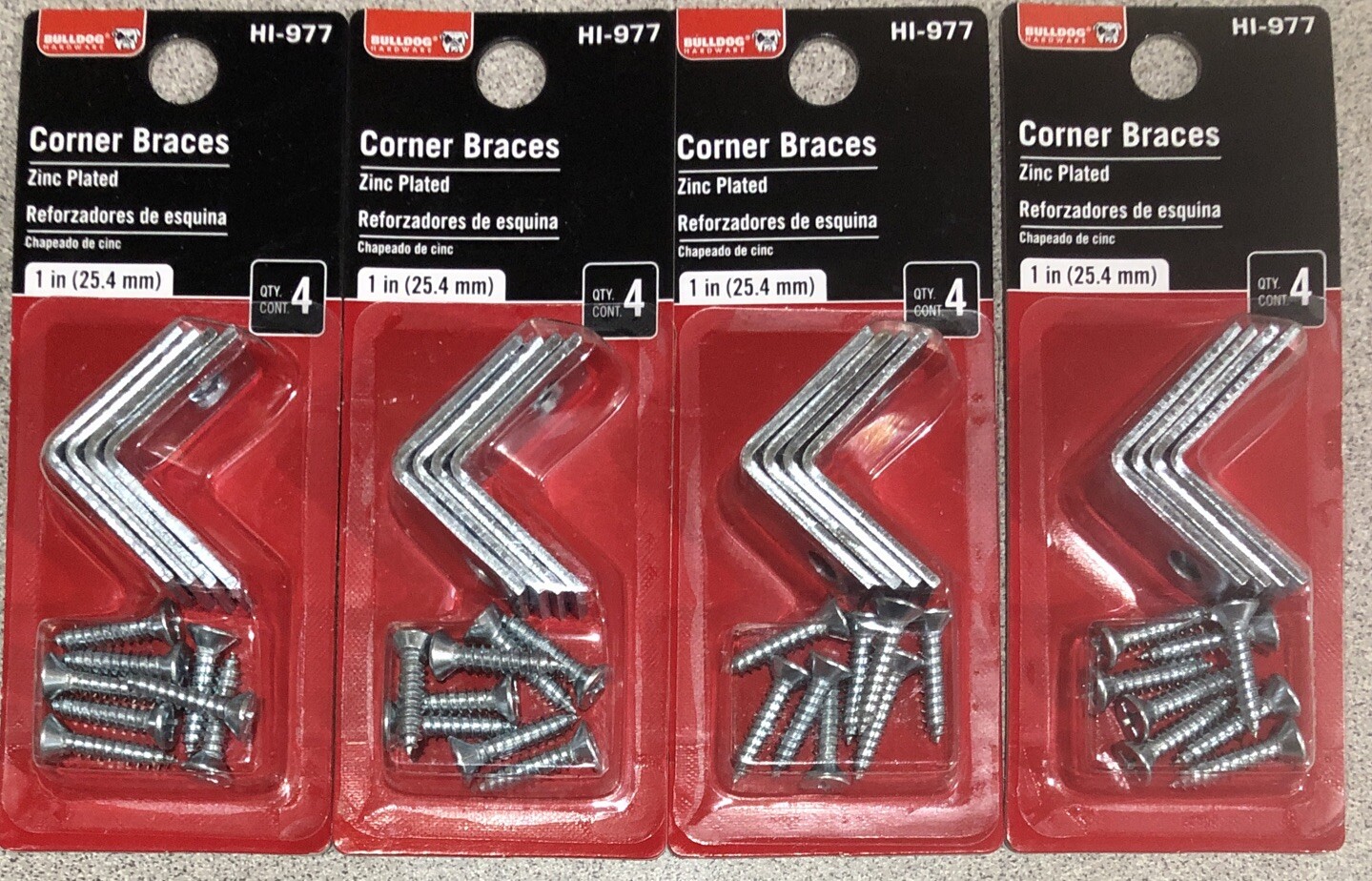 Bulldog Hardware Corner Braces Zinc Plated 1” qty 4 Packs Of 4 Each HI-977
