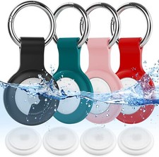 4 Pack IPX8 Waterproof AirTag Keychain Soft Silicone Holder Case Key Ring Chain