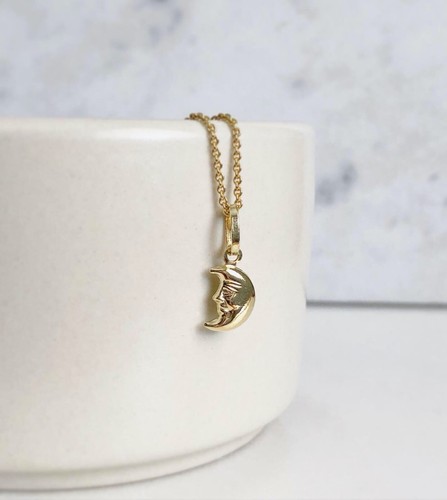 14K Yellow Gold Half Moon Pendant - Polished Plain Necklace Charm Women Men - Picture 2 of 2