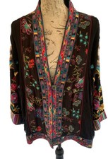 John Mark Artsy, Colorful L Embroidered Kimono One Button Front Boho Floral