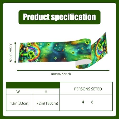 Lucky Shamrock St Patricks Day Table Runner 13x72 Inch Saint Patricks Day  - Picture 7 of 7