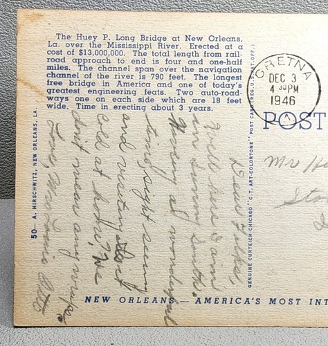 Vintage Linen Postcard ~ Huey P. Long Bridge ~ New Orleans, Louisiana ~ #-7531 - Picture 11 of 14
