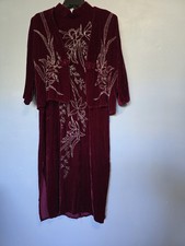 Vntg Velvet Glitter Floral Burgundy Womens Bolero Dress Size M?