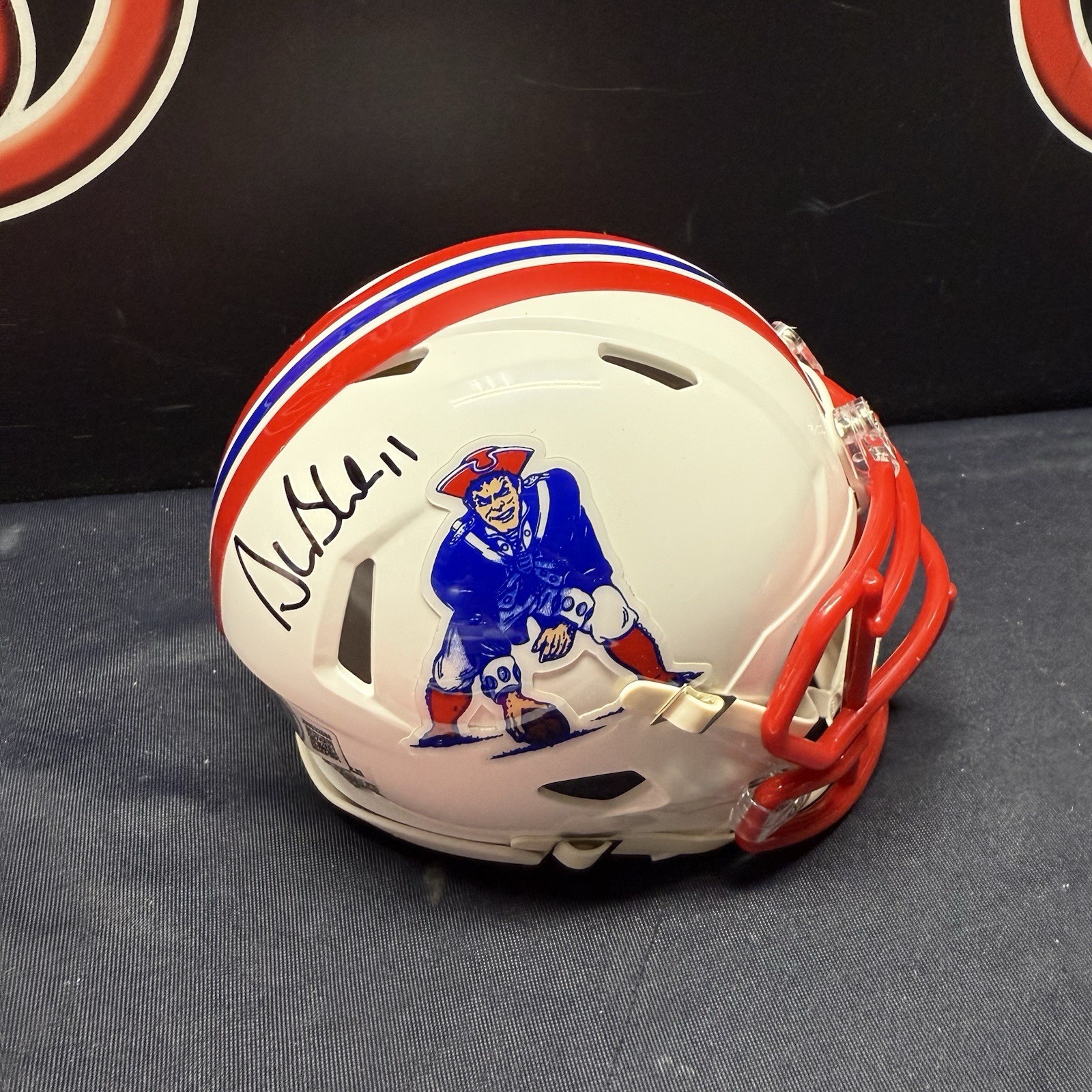 Drew Bledsoe Autographed Signed New England Patriots Retro Mini Helmet Beckett BAS COA 