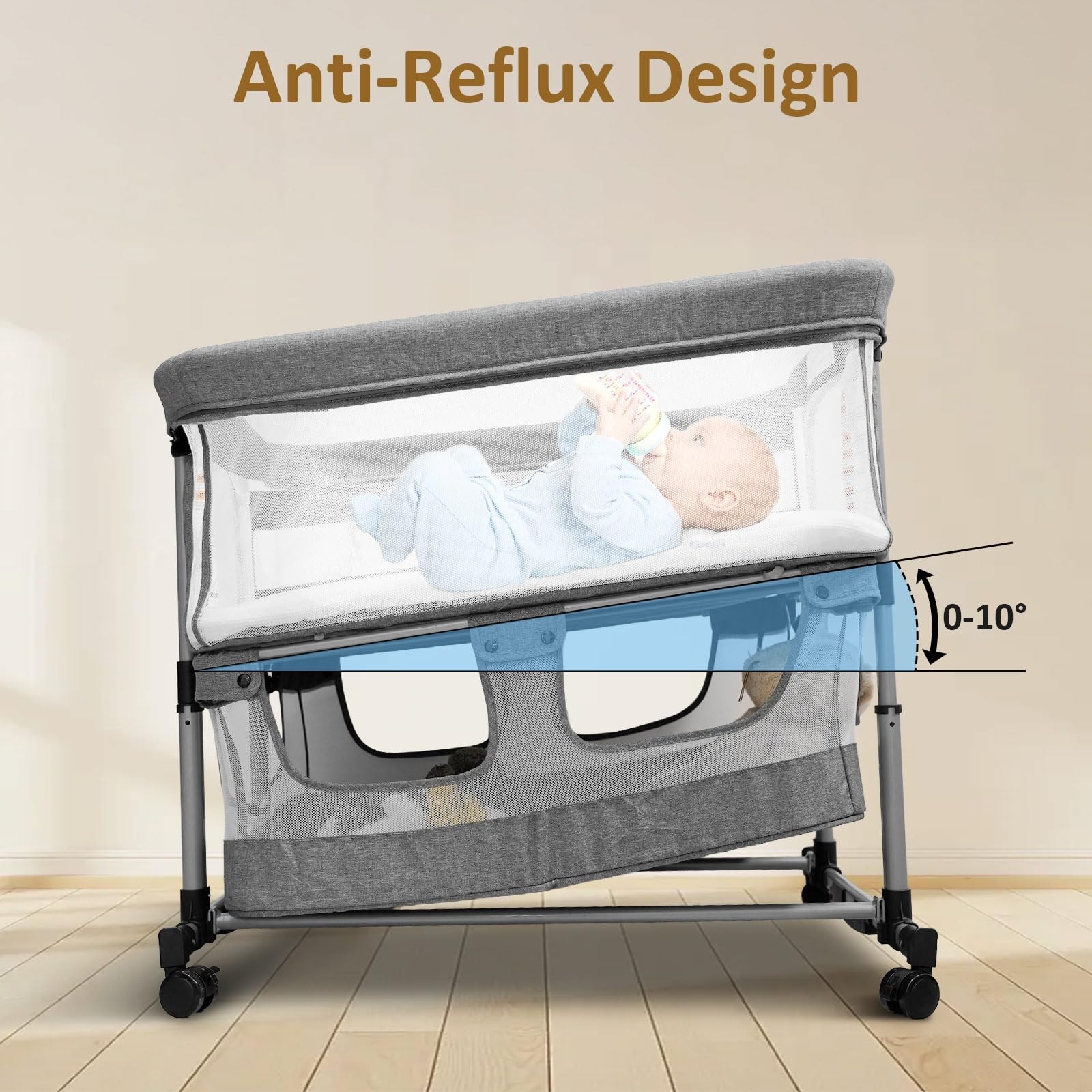 Twin Bassinet for 2 Babies, 3 in 1 Bedside Baby Bed, Rocking Bassinet with Wh...