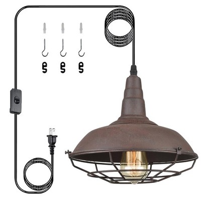 DAYCENT Industrial Plug-in Pendant Light Barn Style Hanging Lamp with