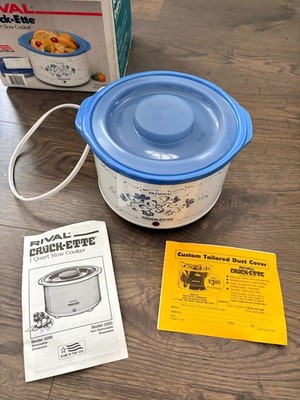 Vintage Rival Crock-Ette 1Q Slow Cooker 3205 Blue Delft W/ Box Manual Tested