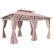 Outsunny 4m x 3(m) Outdoor 2-Tier Steel Frame Gazebo w/ Curtains Outdoor Garden
