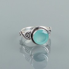 Aqua Chalcedony Gemstone 925 Sterling Silver Ring Gifts For Her Jewelry D-3445