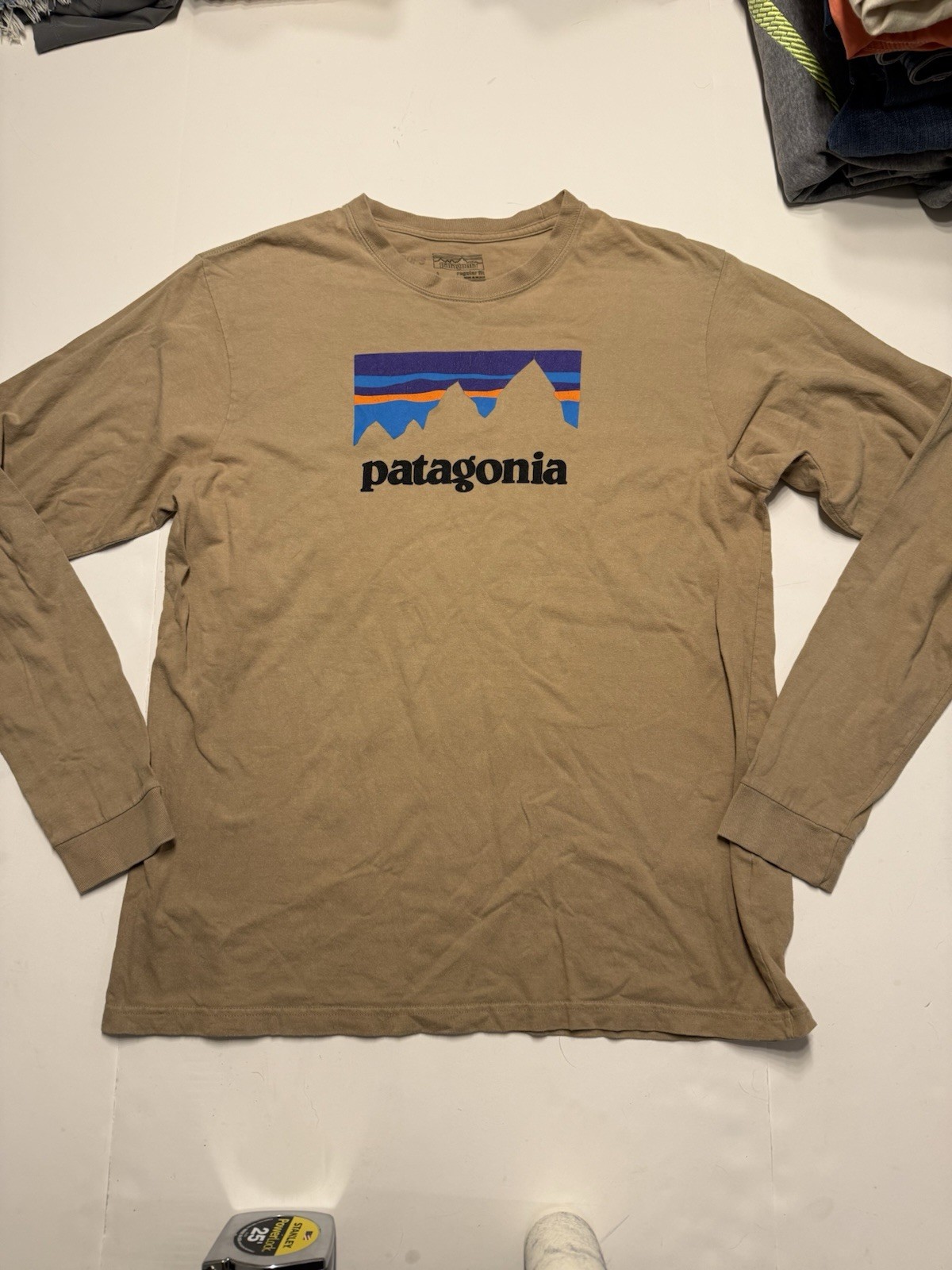 Patagonia P-6 Long Sleeve T-shirt  Men's Size Large Tan, Khaki Organic Cotton