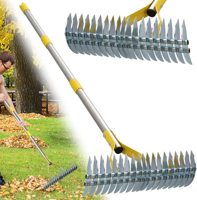 TWO Sides thatch Rake 55'' long w/ 19 tines Garden tool for yard Lawn Field plant