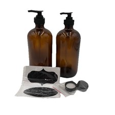 16-Ounce Amber Glass Bottles w/ Pump Dispensers 2-Pack ; Refillable Lotion
