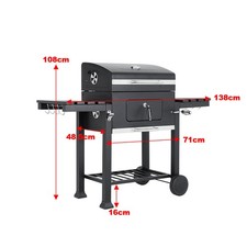 Image of Large BBQ Grills Stove Trolley Barbecue Cart Built in Thermometer with Wheels UK