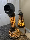 Tiffany Style Vintage Phone Table Desk Lamp Stained Glass Lighted Artwork