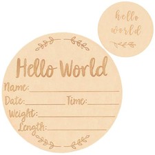 Wooden Baby Announcement Sign, 5.9Inches Hello World Newborn Sign, Double