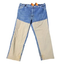 Cabelas Vintage Brush Pants Men 40 Blue Denim Hunting Jeans Suspenders USA Made