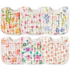 6 PCS Snap Muslin Cotton Baby Bibs Flowers Pattern Feeding Adjustable Washable