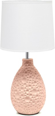 Simple Designs LT2003-PNK Textured Stucco Ceramic Oval Table Lamp with White Fab