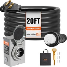 VEVOR 50 Amp Generator Cord and Power Inlet Box Kit, 20FT 20 FT, black