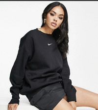 NWT NIKE Women's XL Black Crew Fleece Sweatshirt Crop Oversized DJ7665-010