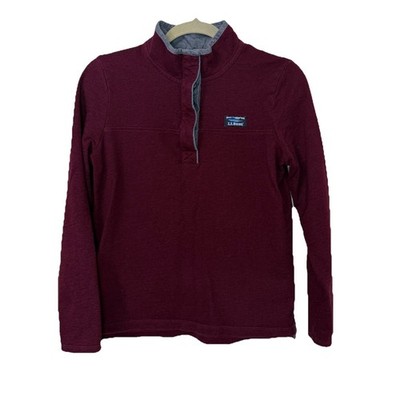 LL Bean Women s Quarter Button Pullover Sweater Fleece Rugby Style Burgundy S