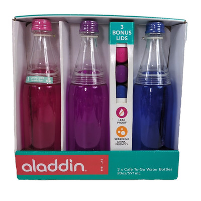 ALADDIN Cafe To-Go - Set of 3 Bottles w/ Extra Lids - 20 oz - 2 Way Lid - NOS