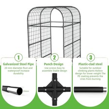 Garden Arch Trellis, PE Coated Metal Plant Climbing Trellis w/Plastic Connectors