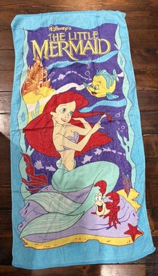 The Little Mermaid Beach Towel Vintage 90s Franco Disney 30x58 - rare vintage  