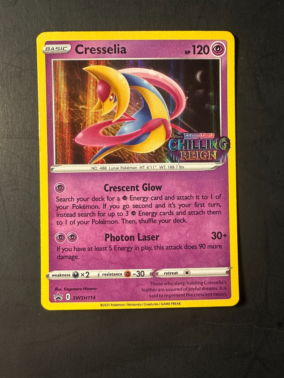 2021 Pokemon SWSH Black Star Promo Cresselia 114 Holo Rare Chilling Reign Stamp