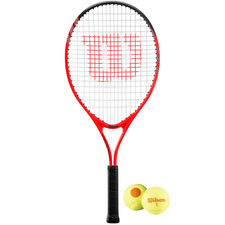 Image of Wilson Federer 25" Red Junior Tennis Racket & Wilson Balls