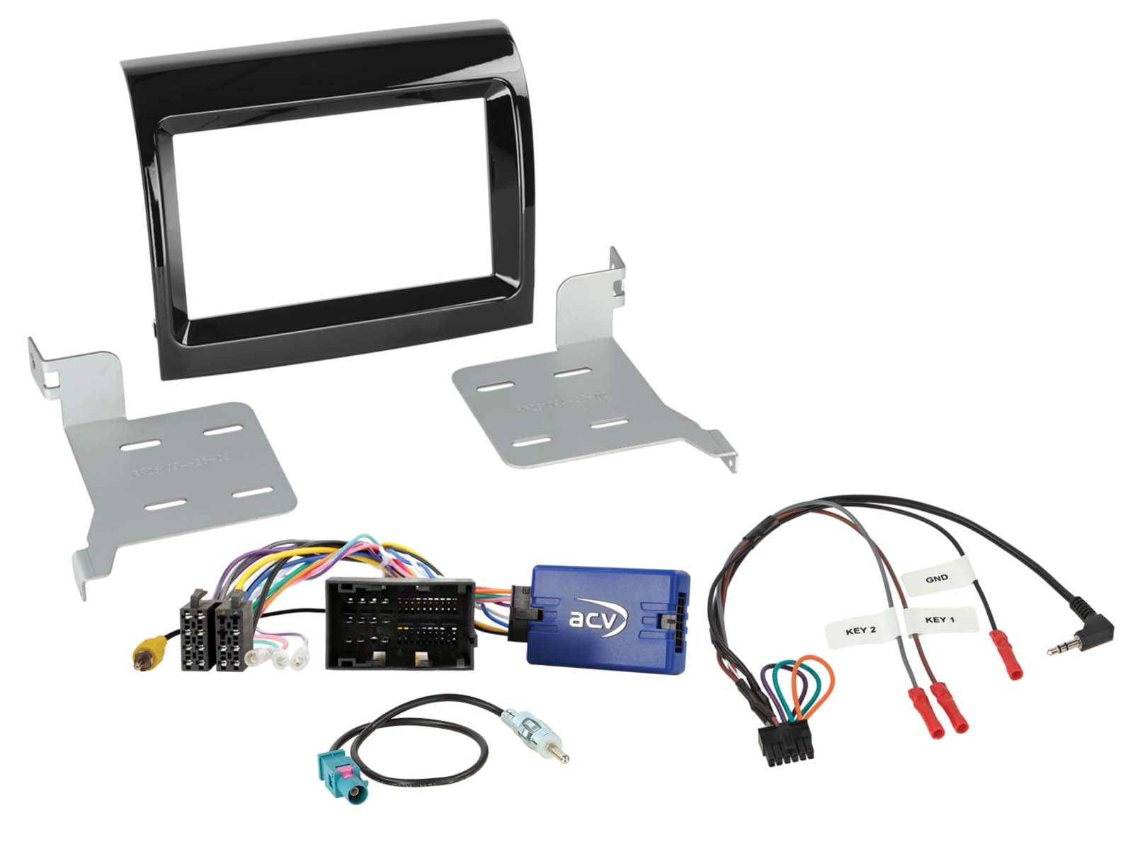 Kit 2-DIN avec reprise SWC et amplificateur antenne pour console centrale Fiat et Opel