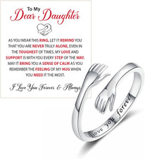 To My Daughter Hug Hope Rings, I Love You Foreve Motivational Stainless Steel Sp