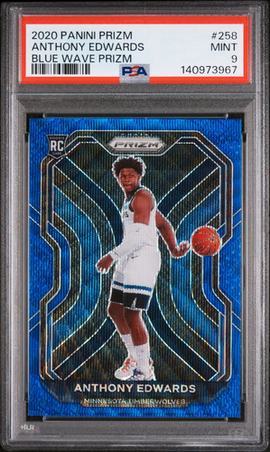 PSA 9 2020 Panini Prizm Anthony Edwards Blue Wave Rookie RC #258