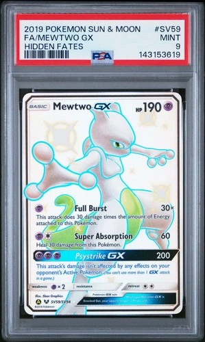 2019 POKEMON SUN & MOON HIDDEN FATES #SV59 FULL ART/MEWTWO GX PSA 9