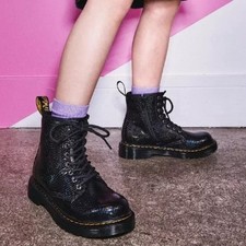 Dr. Martens Junior 1460 Reptile Emboss Ankle Boots Kids 3 Black Leather Lace Up
