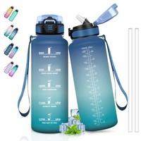 Grsta 15L Trinkflasche Sport Zeitmarkierung Strohhalm Auslaufsicher Blau-GrüN