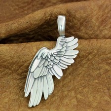 925 Sterling Silver Huge Angel Wing Pendant 2-Sides Biker Punk Pendant TA212A FZ