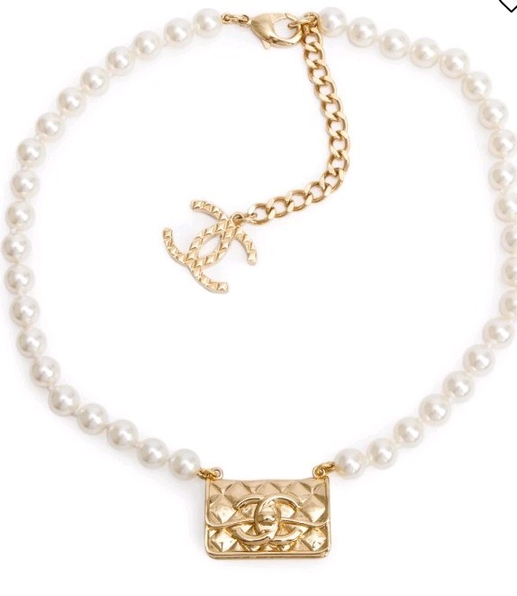 Chanel Pearl Gold Plated Quilted Flap Bag Necklace 2023 Box / Pouch RRP: £1600