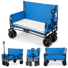 COSTWAY 2-in-1 Wagon Bench Seat Combo Collapsible Folding Beach Cart