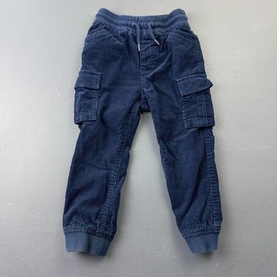 GAP Kids Cargo Pants Boys XS Navy Blue Corduroy Joggers Elastic Waist Kids